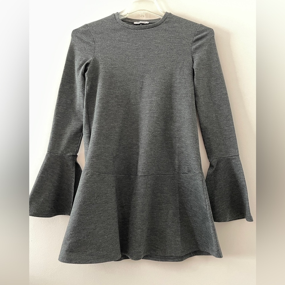 Zara Gray Long-Sleeve Mini Dress with Flared Sleeves